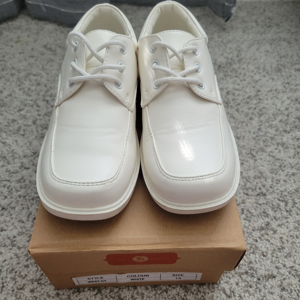 All white Boys Dress Shoes